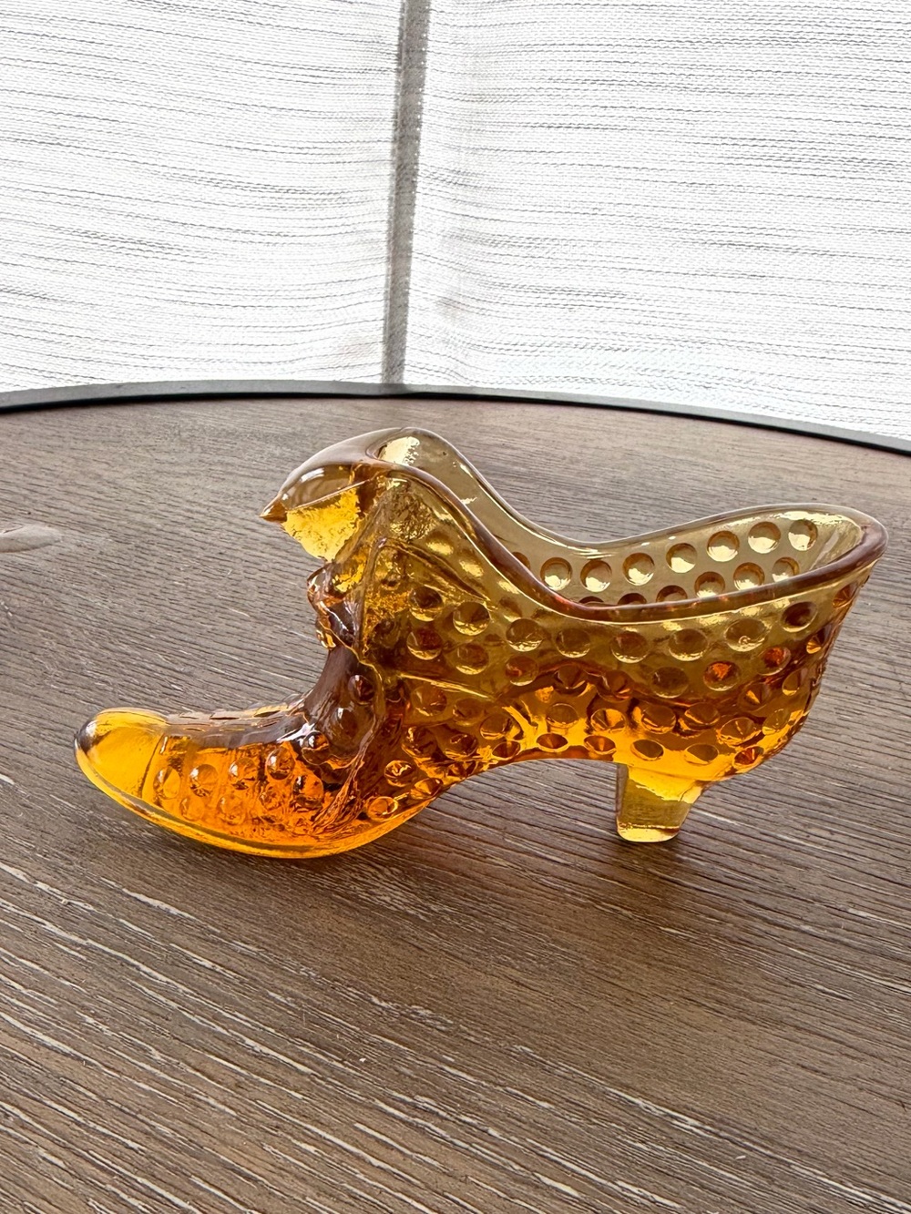 Fenton Glass Kitten Slipper Shoe Cat Head Hobnail Amber #3995